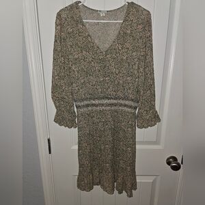 Tribal Jeans Long Sleeve Floral Boho Elastic Waist Dress Medium